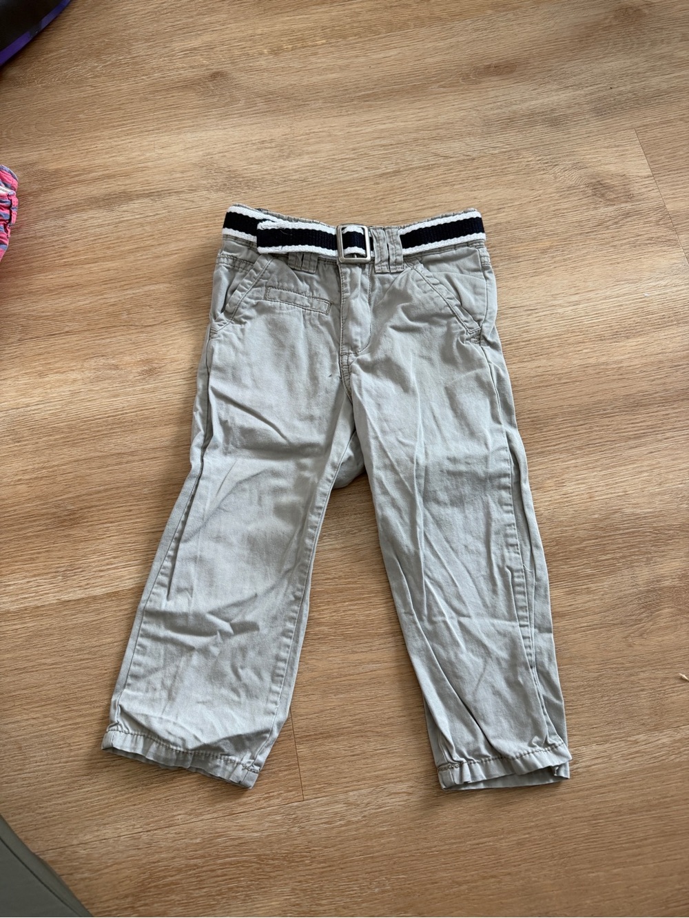 Kids Khaki Cotton Pants with Navy Stripe Belt